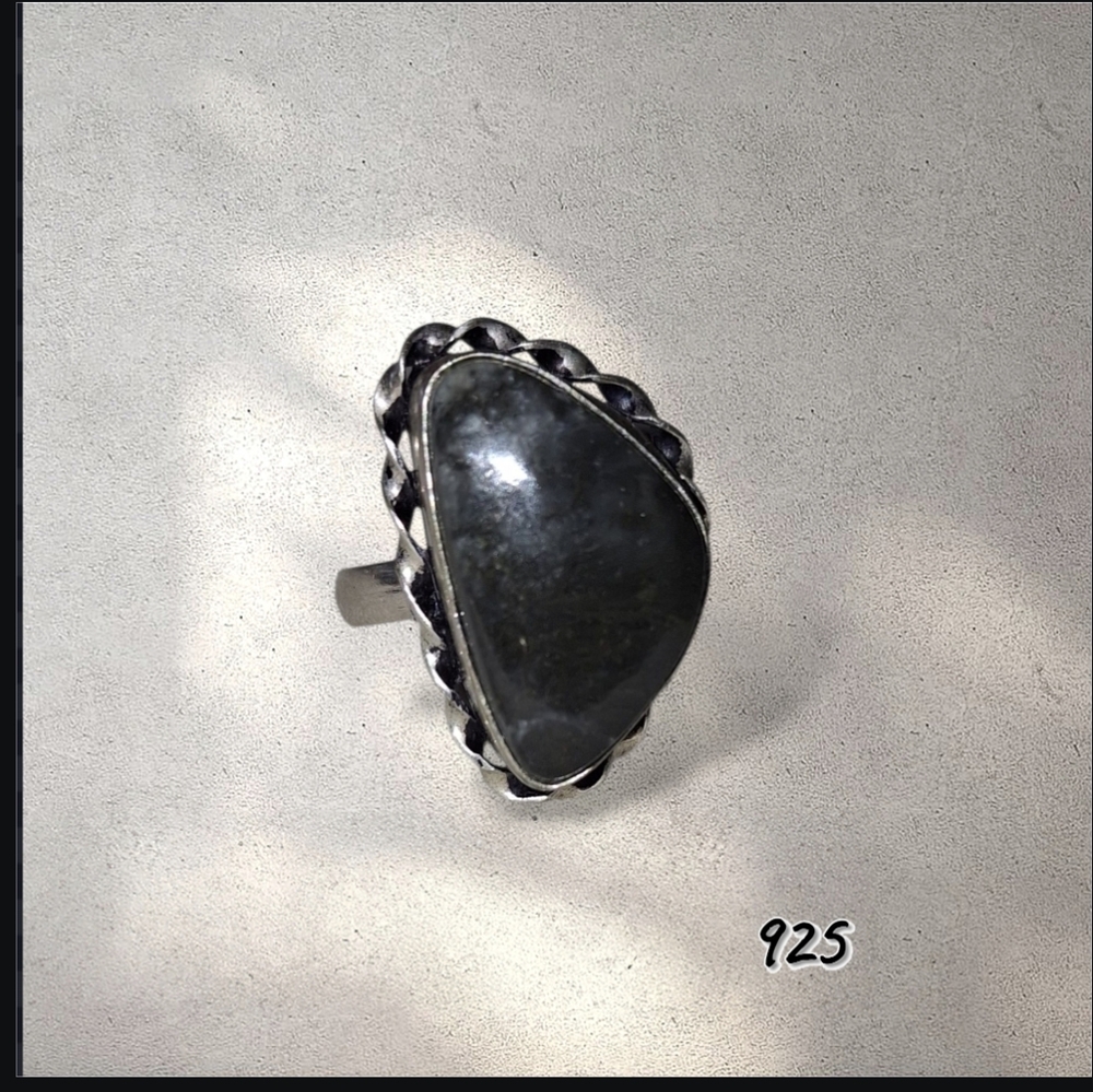 925 Agate Moss Gemstone handmade ring Asymmetrical Sterling